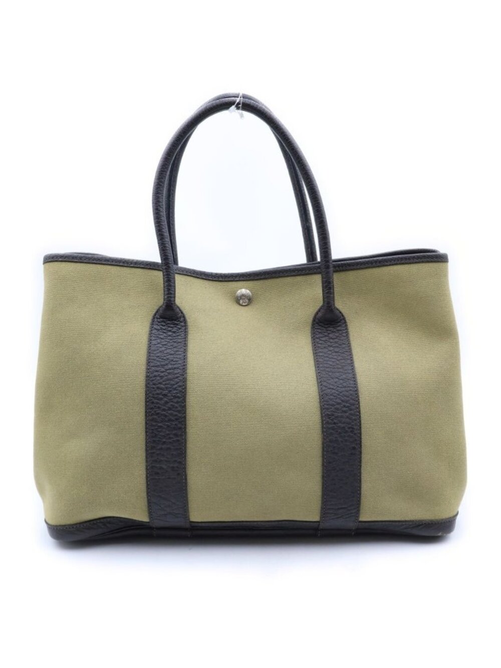 Hermes Garden Party PM Tote Bag Khaki Brown Leather Toile H Silver